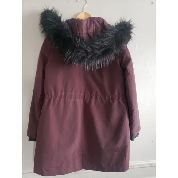 Express Jacket Women's Small Wine Faux Fur Hood Removable Zebra Liner N… - Picture 8 of 10